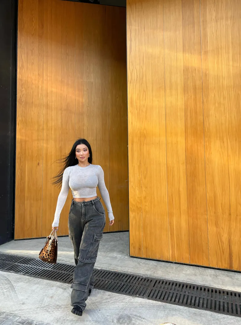 Lilian See Through Solid Color Long Sleeve Top