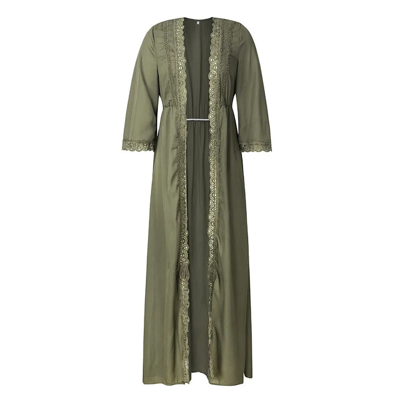 Long Maxi Dress / Cardigan. Khaki or Mustard Yellow