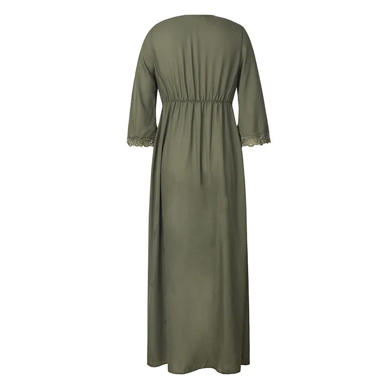 Long Maxi Dress / Cardigan. Khaki or Mustard Yellow