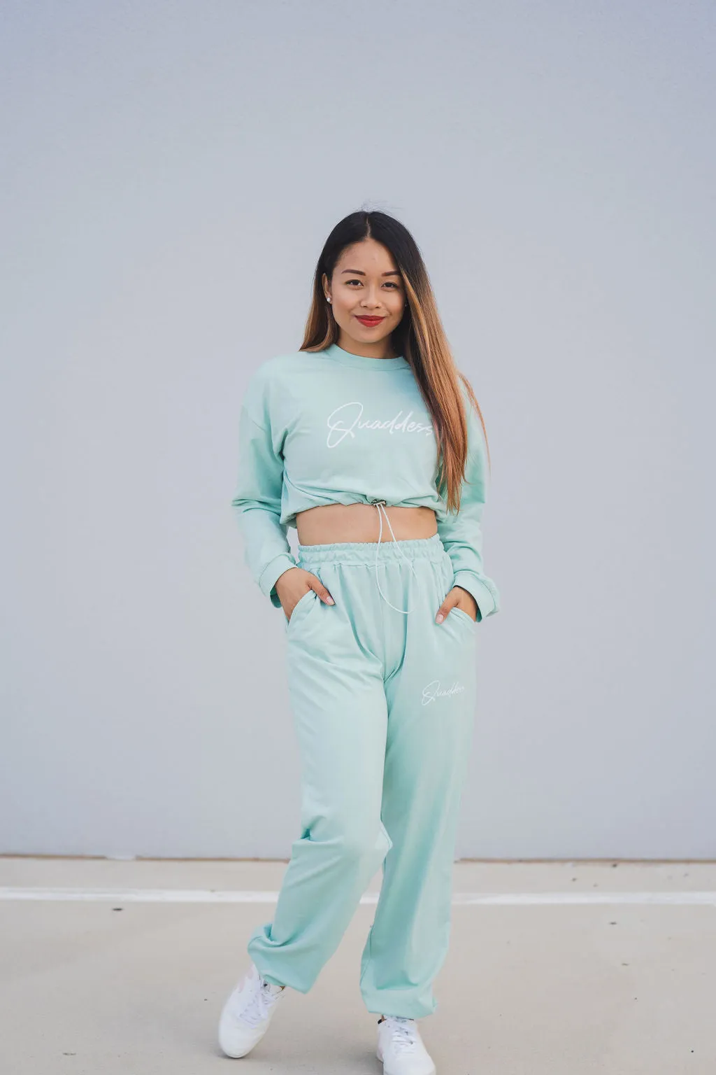 Loungewear Drawstring Cropped Jumper - Mint