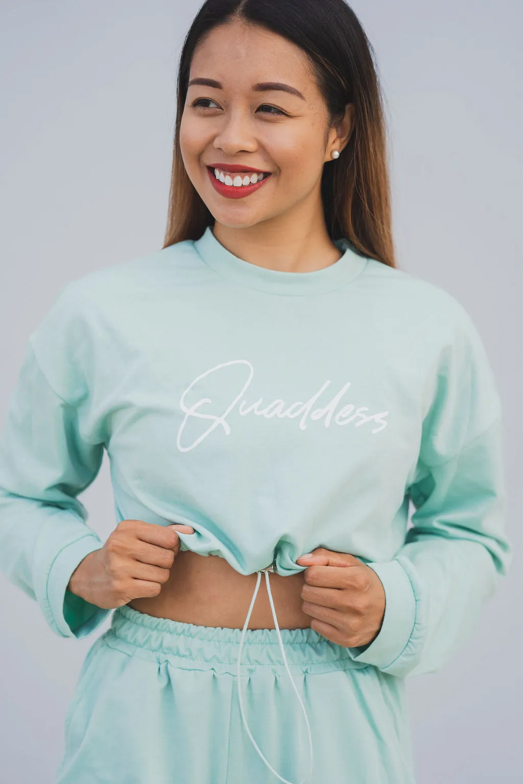 Loungewear Drawstring Cropped Jumper - Mint