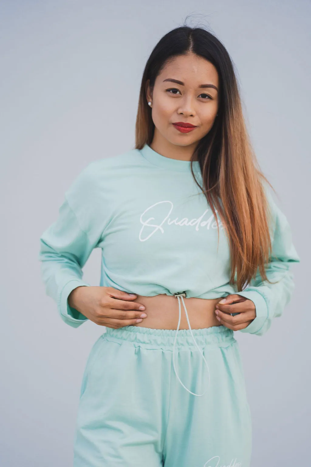 Loungewear Drawstring Cropped Jumper - Mint