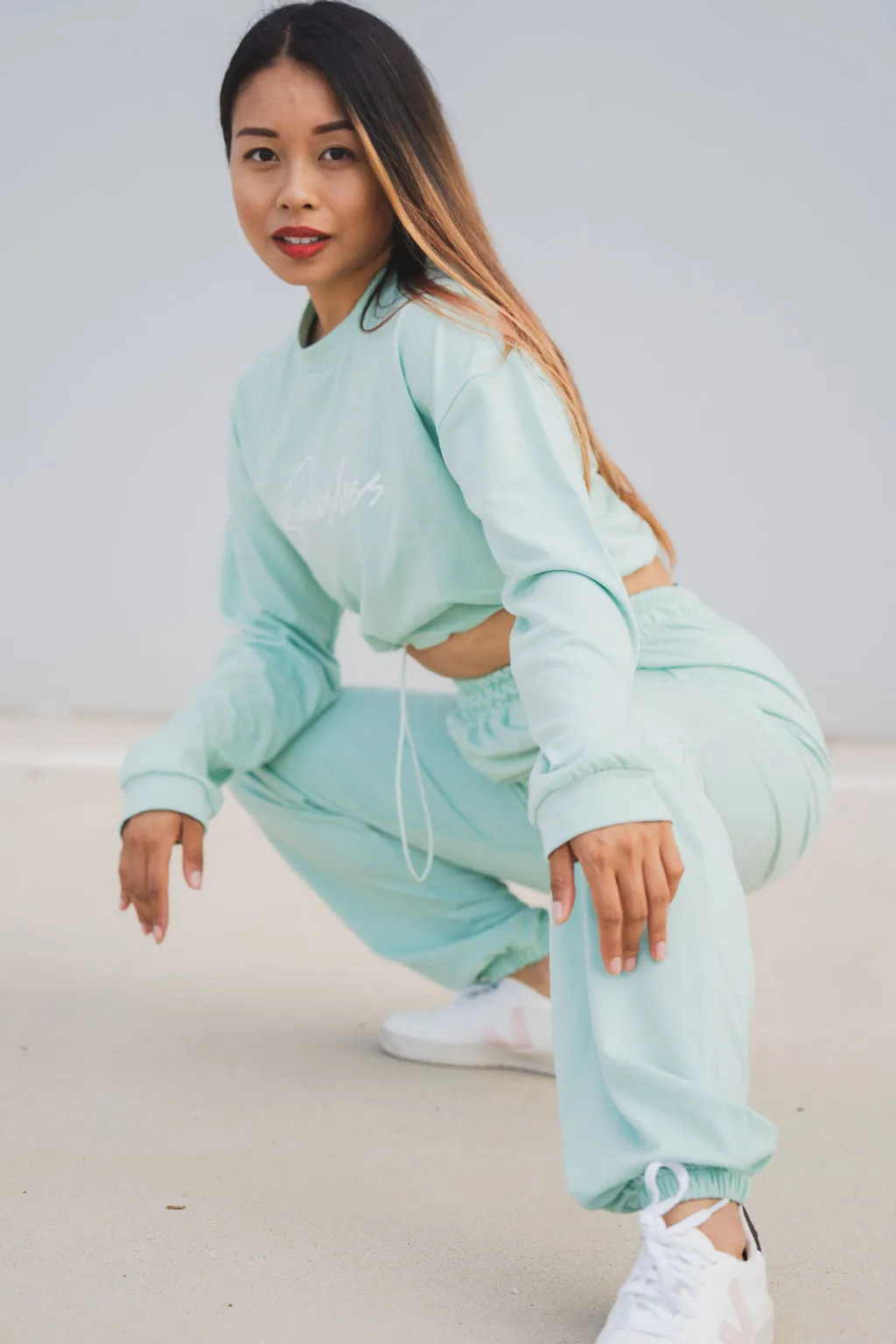 Loungewear Drawstring Cropped Jumper - Mint