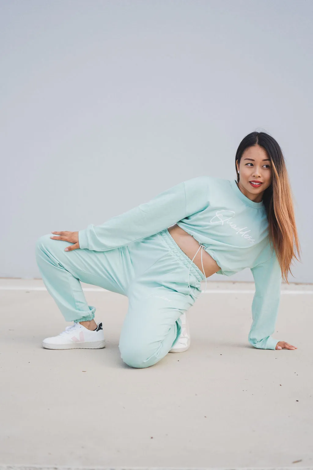 Loungewear Drawstring Cropped Jumper - Mint