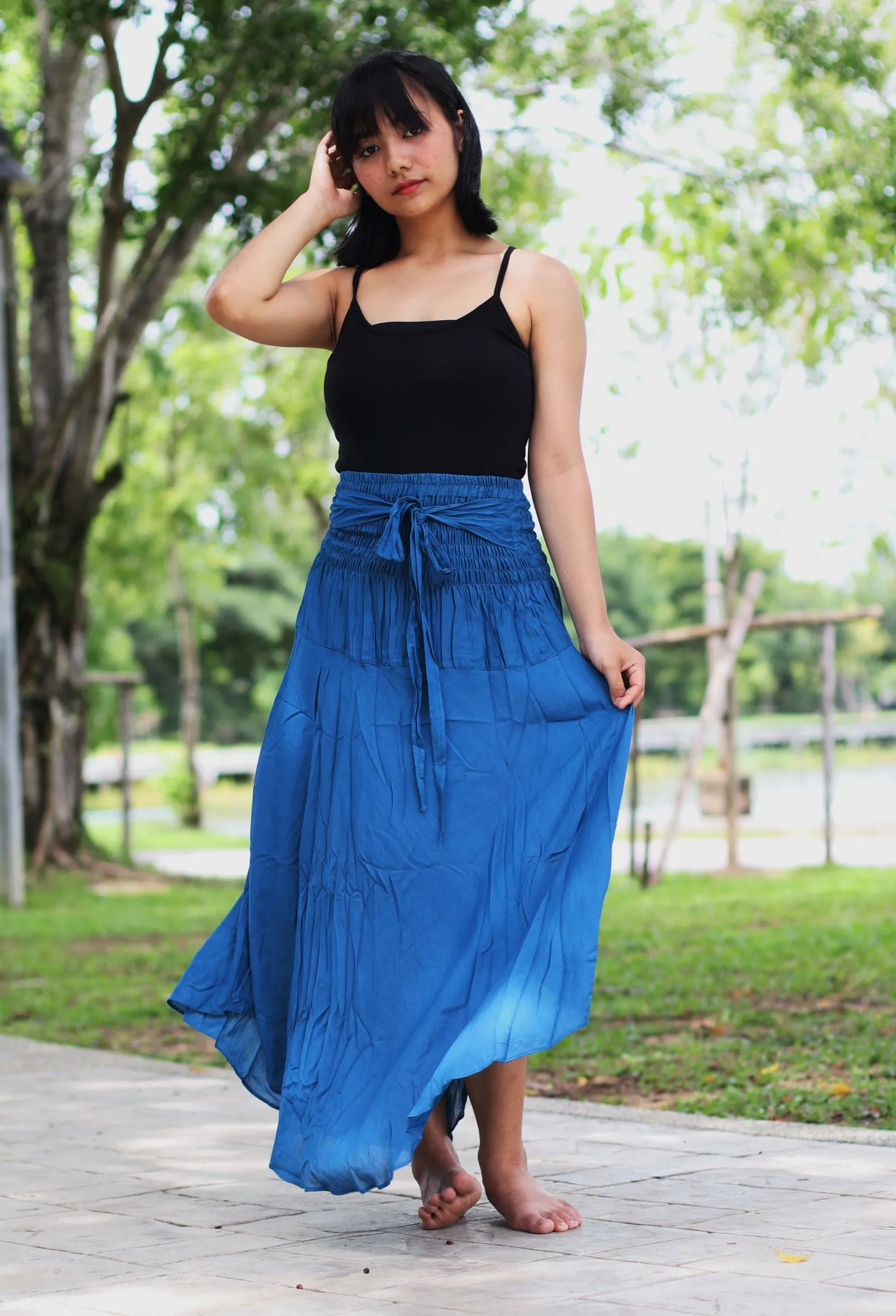 Maxi Dress/ Hippie Skirts Women Bohemian Solid color Beach Summer Long Sleeve Skirt