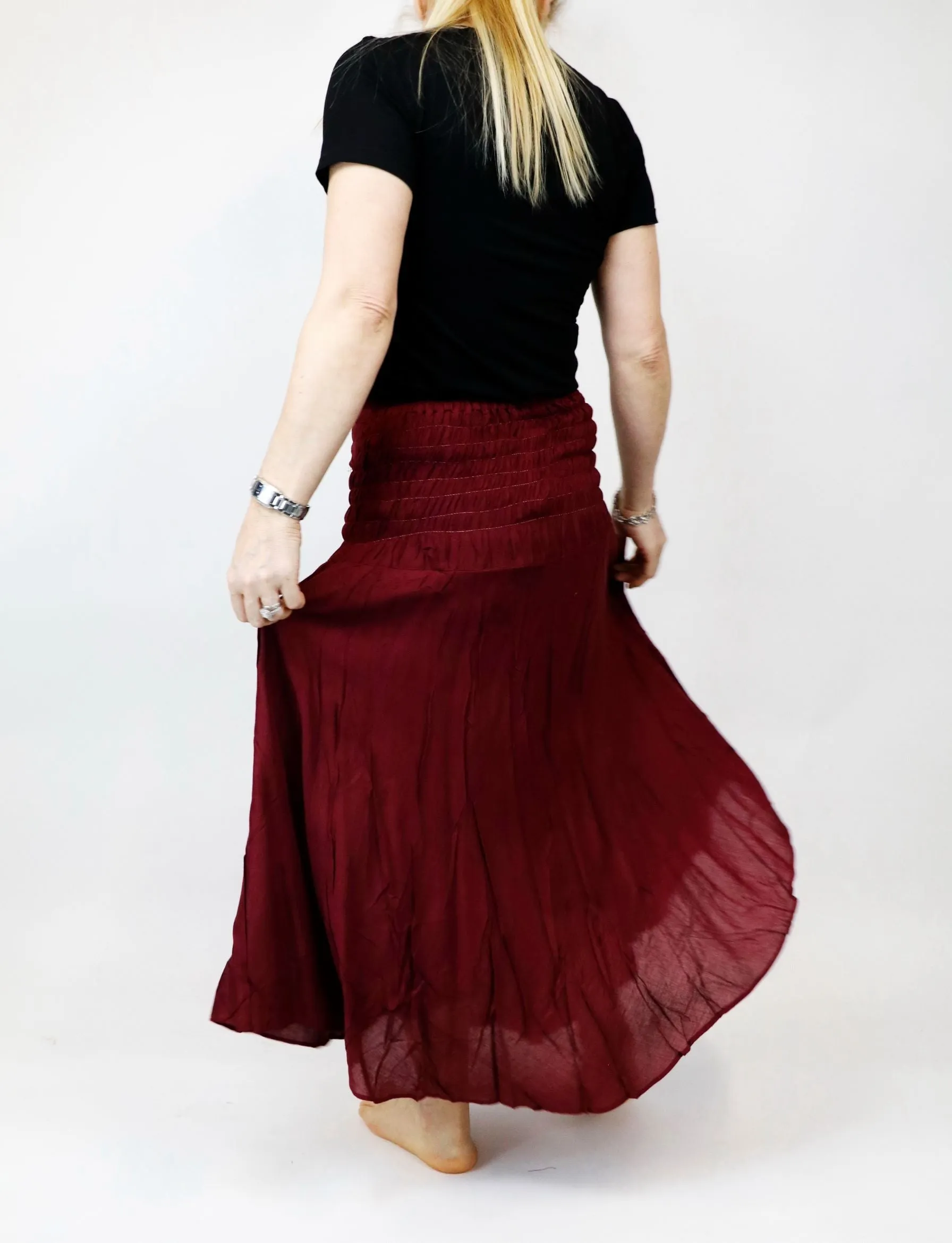 Maxi Dress/ Hippie Skirts Women Bohemian Solid color Beach Summer Long Sleeve Skirt