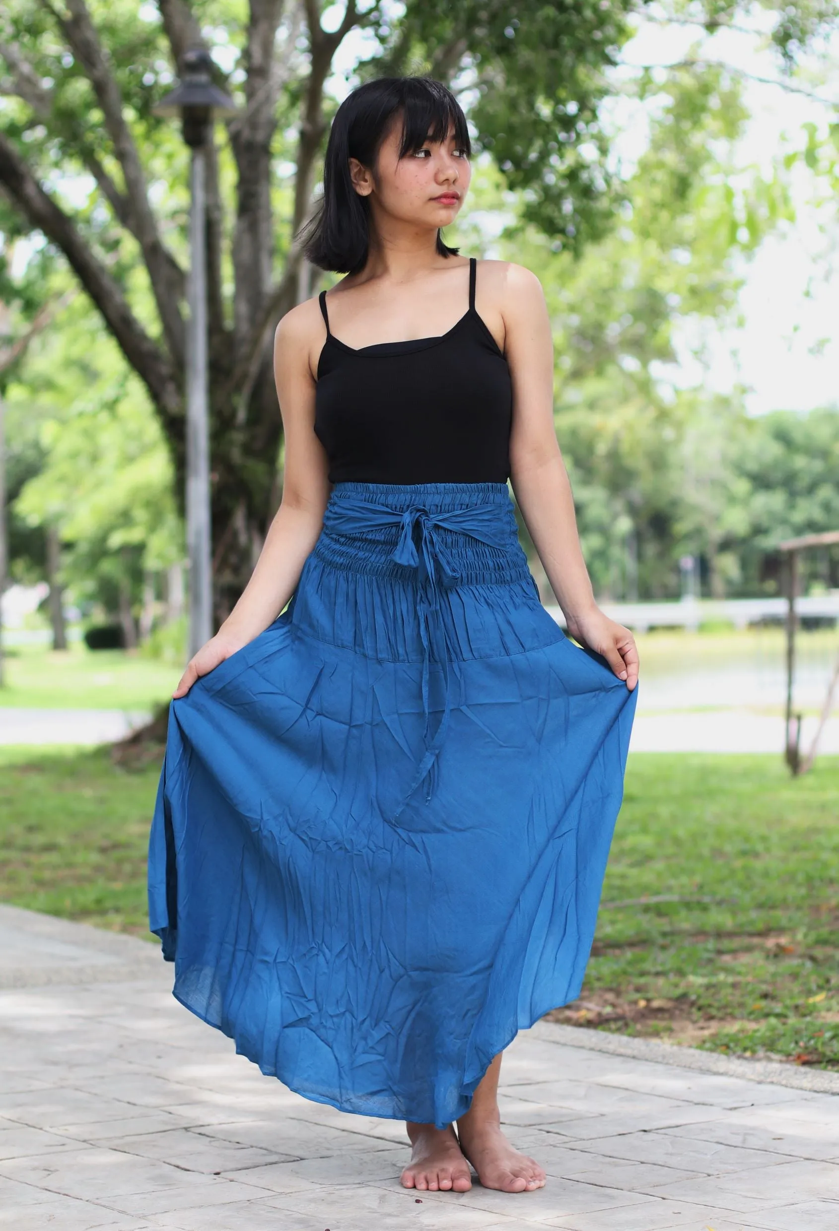 Maxi Dress/ Hippie Skirts Women Bohemian Solid color Beach Summer Long Sleeve Skirt