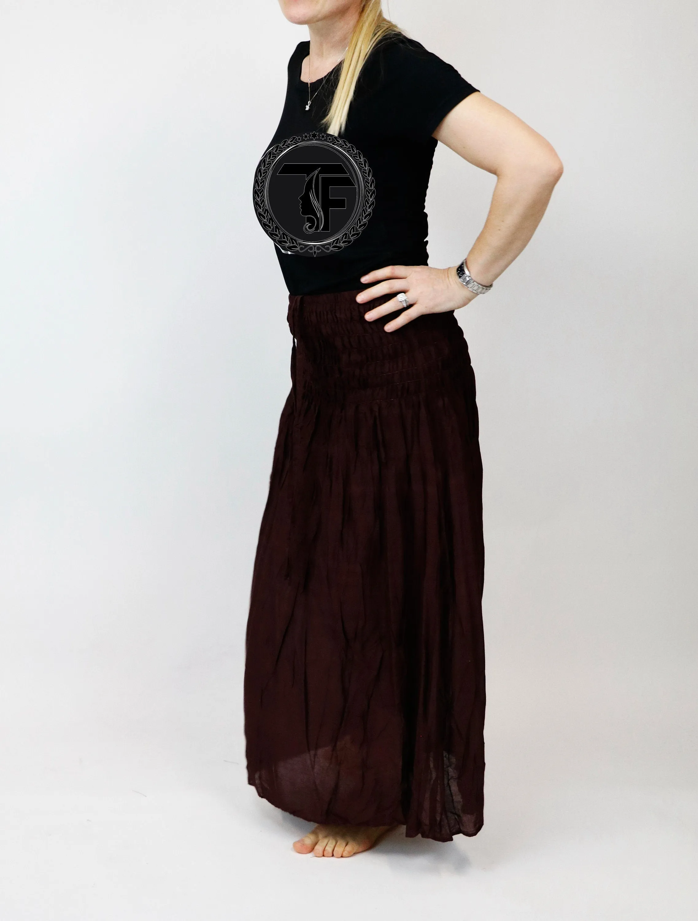 Maxi Dress/ Hippie Skirts Women Bohemian Solid color Beach Summer Long Sleeve Skirt