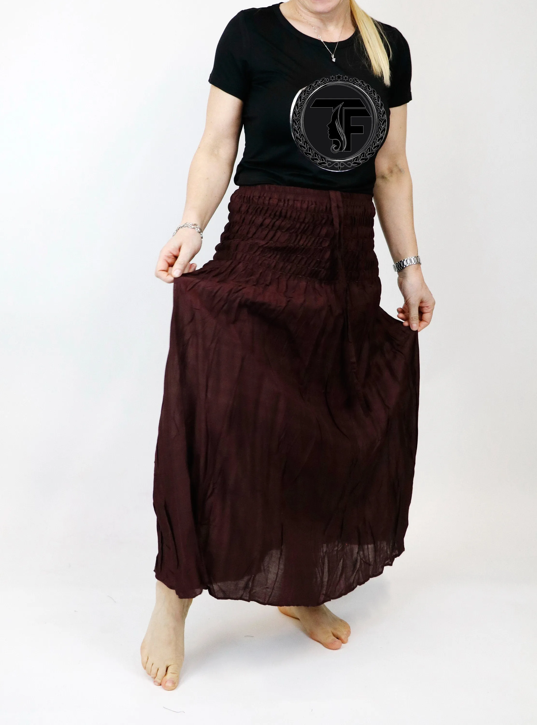 Maxi Dress/ Hippie Skirts Women Bohemian Solid color Beach Summer Long Sleeve Skirt