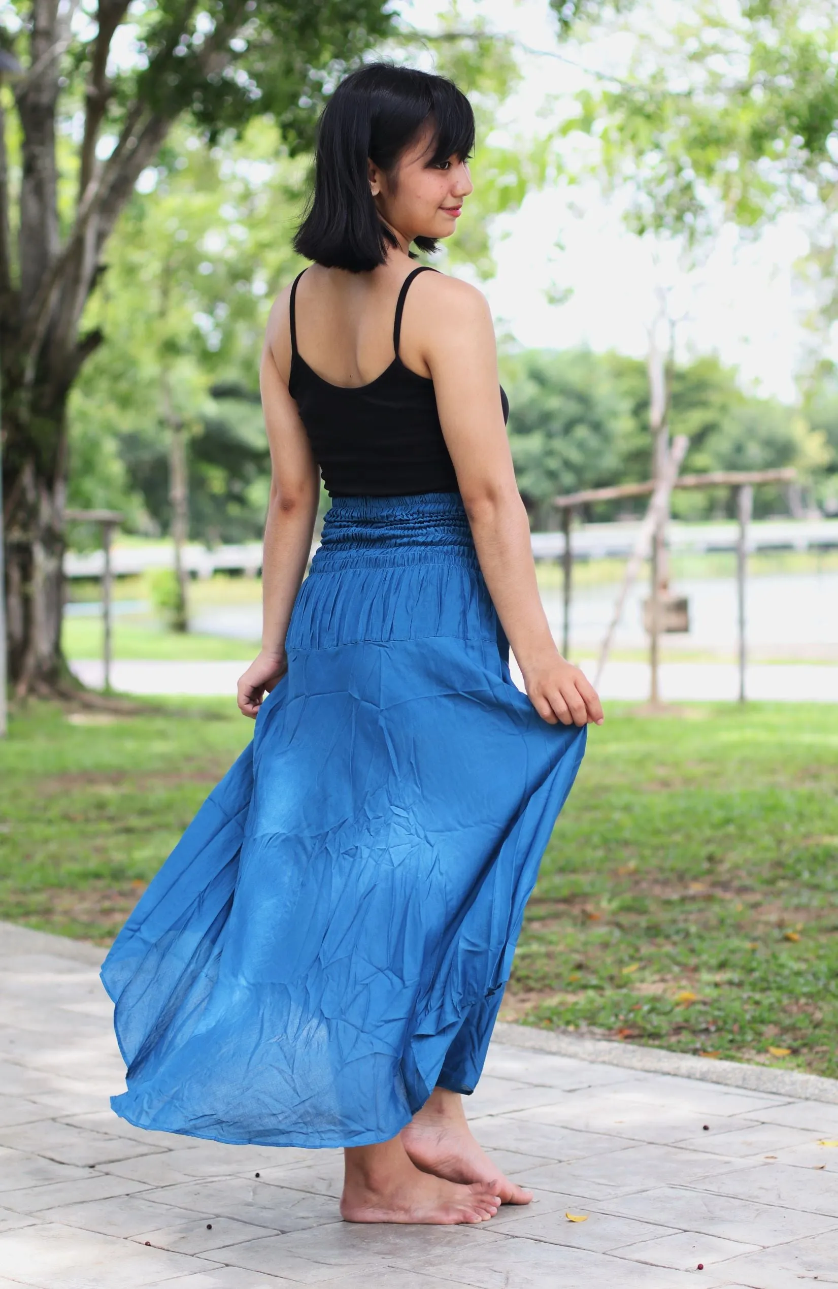 Maxi Dress/ Hippie Skirts Women Bohemian Solid color Beach Summer Long Sleeve Skirt