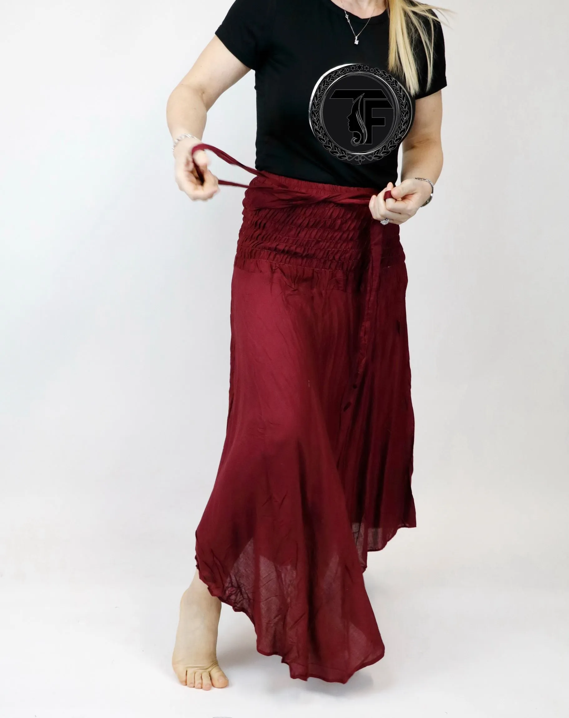 Maxi Dress/ Hippie Skirts Women Bohemian Solid color Beach Summer Long Sleeve Skirt