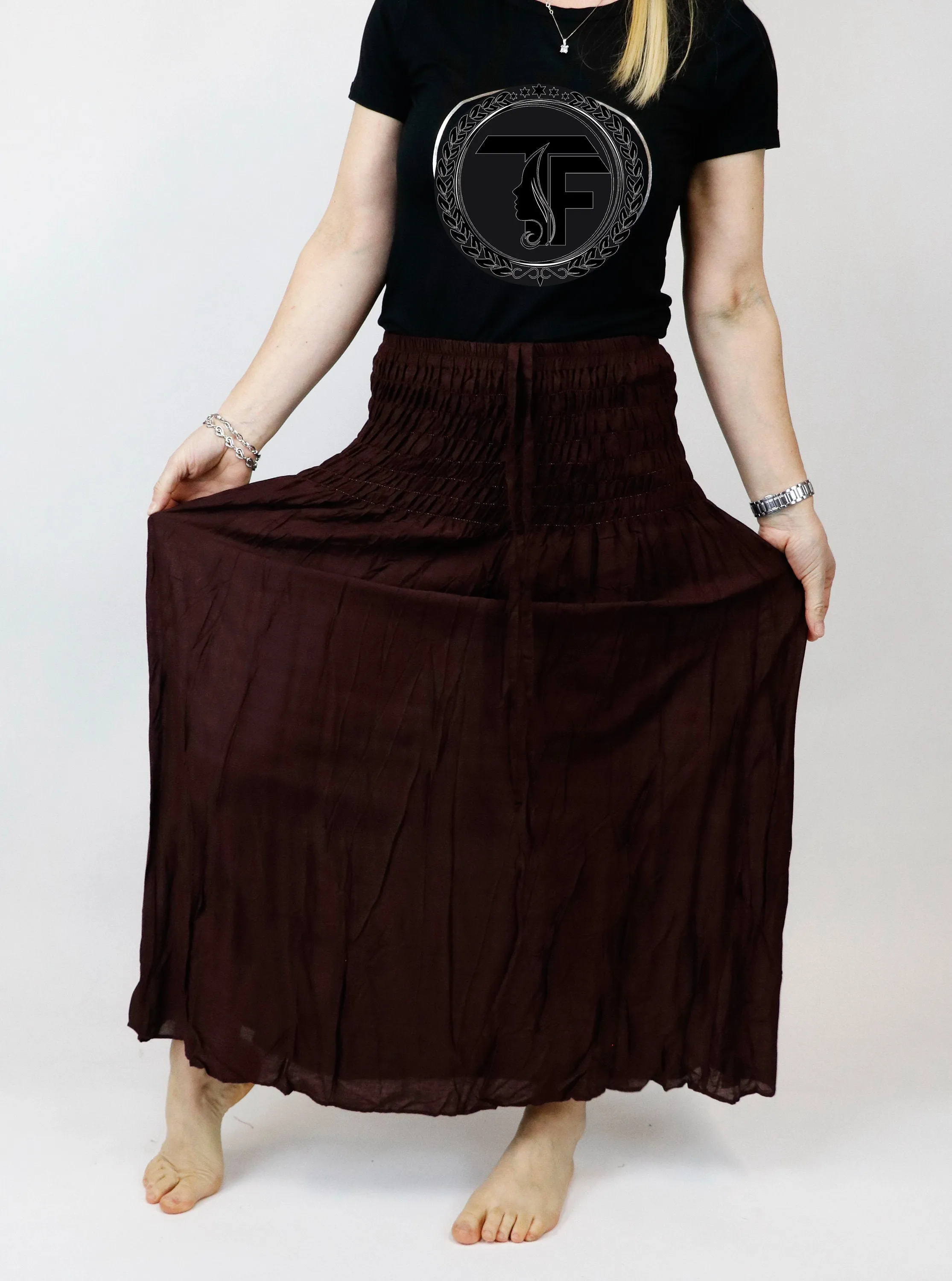 Maxi Dress/ Hippie Skirts Women Bohemian Solid color Beach Summer Long Sleeve Skirt