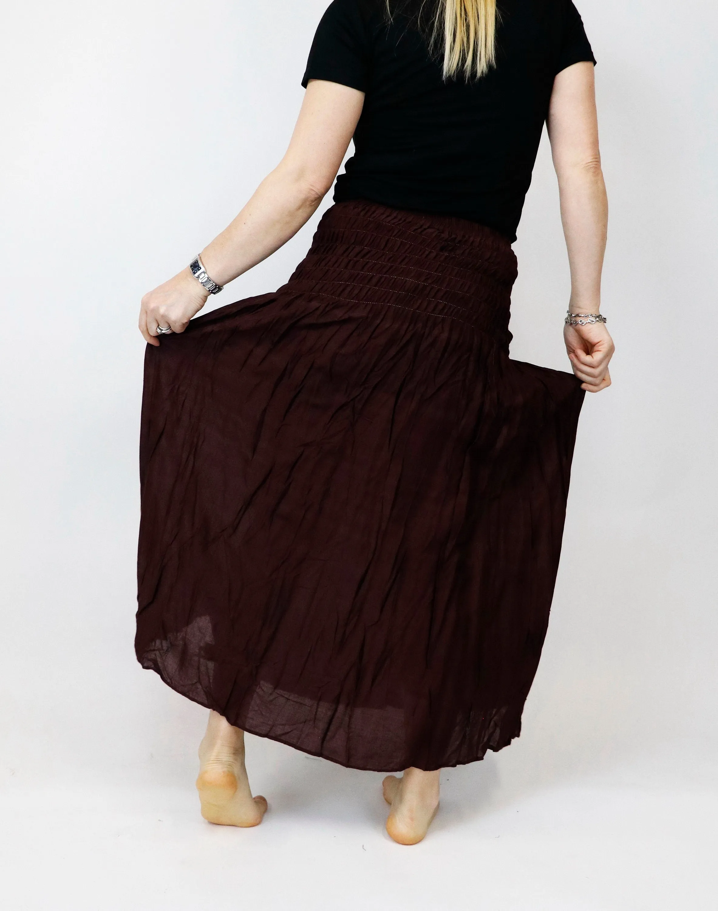 Maxi Dress/ Hippie Skirts Women Bohemian Solid color Beach Summer Long Sleeve Skirt