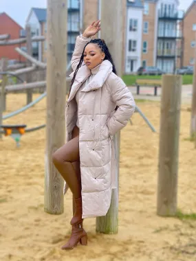 Maxi Longline Puffer Winter Jacket-Beige