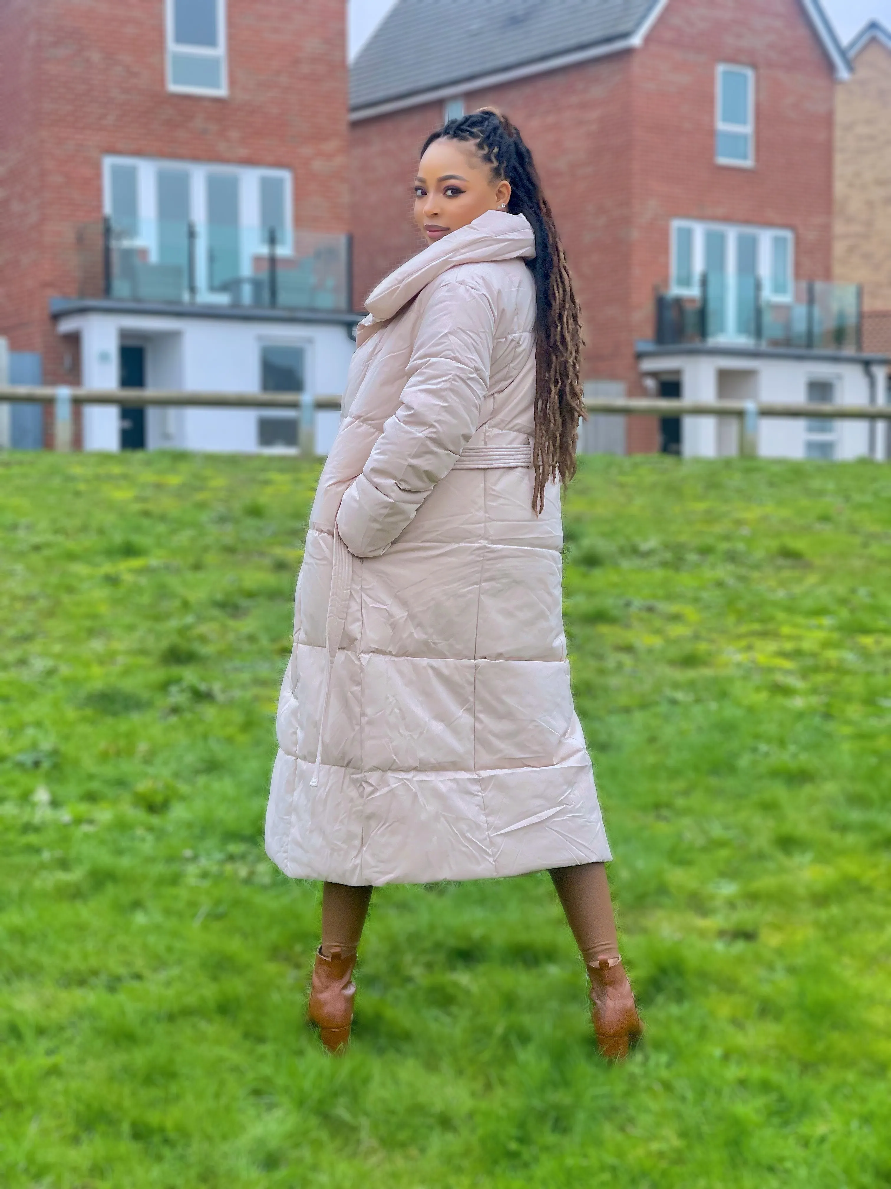 Maxi Longline Puffer Winter Jacket-Beige