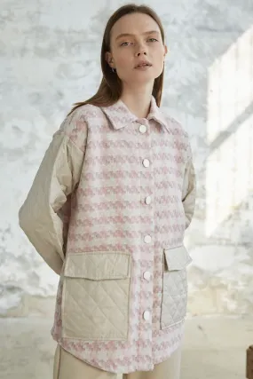 MDS Women Herringbone Pattern Quilted Jacket - Powder - Akron