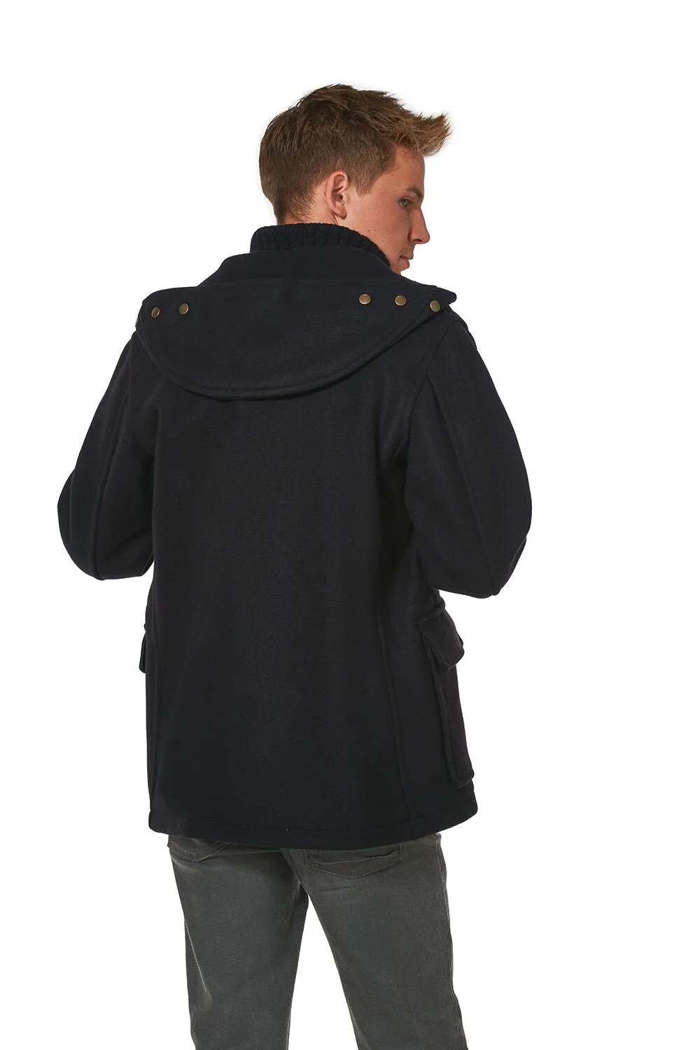 Men's Super Slim Gion Duffle Coat in Melton Wool - Navy