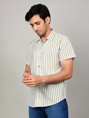 Men's Textured Casual Shirt - Sage Green & White