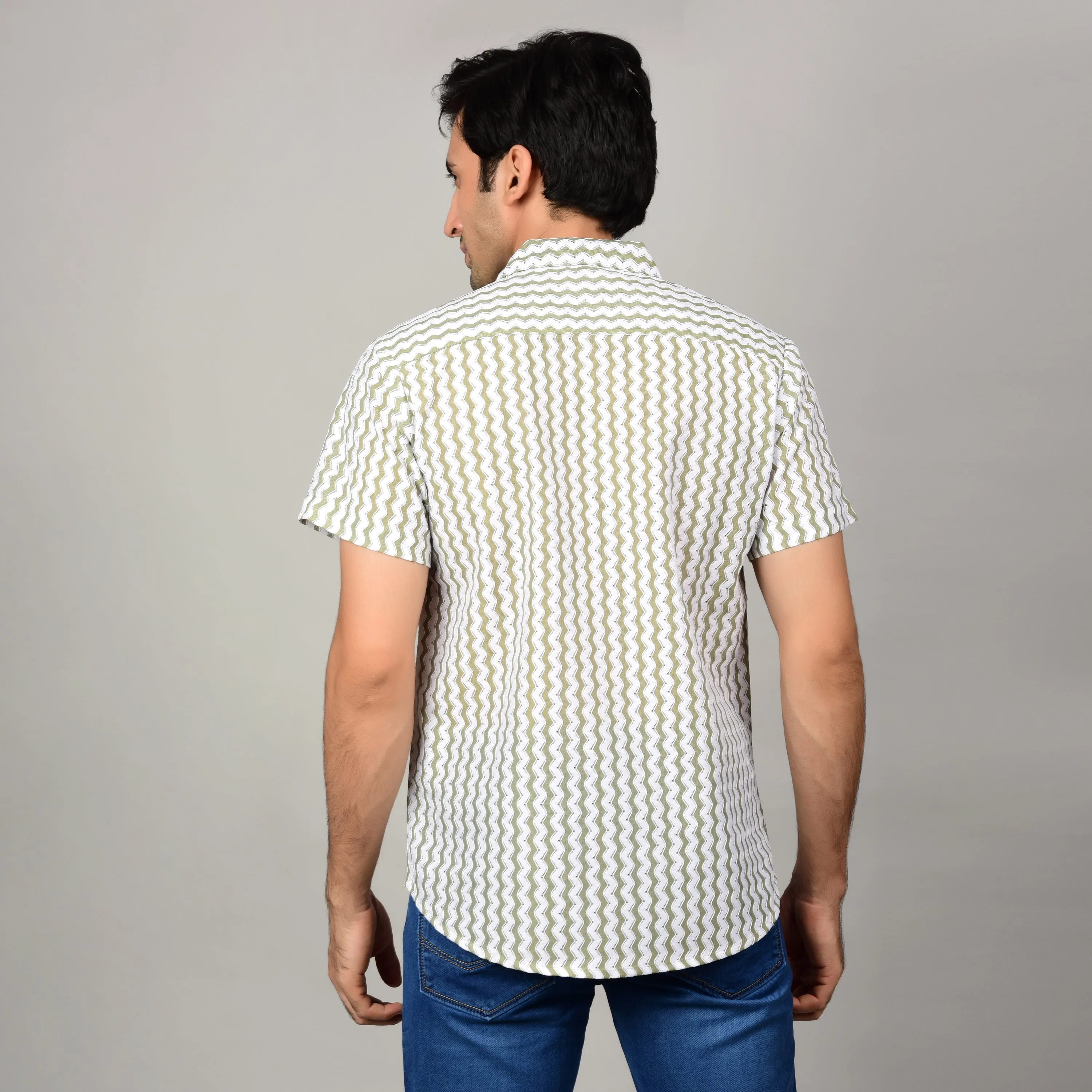 Men's Textured Casual Shirt - Sage Green & White