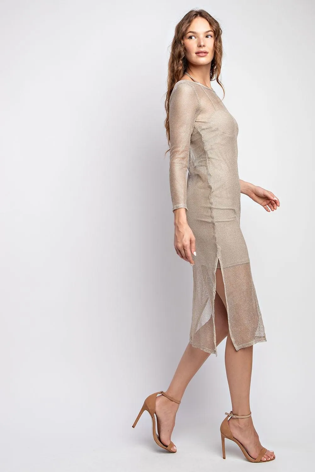 metallic mesh dress