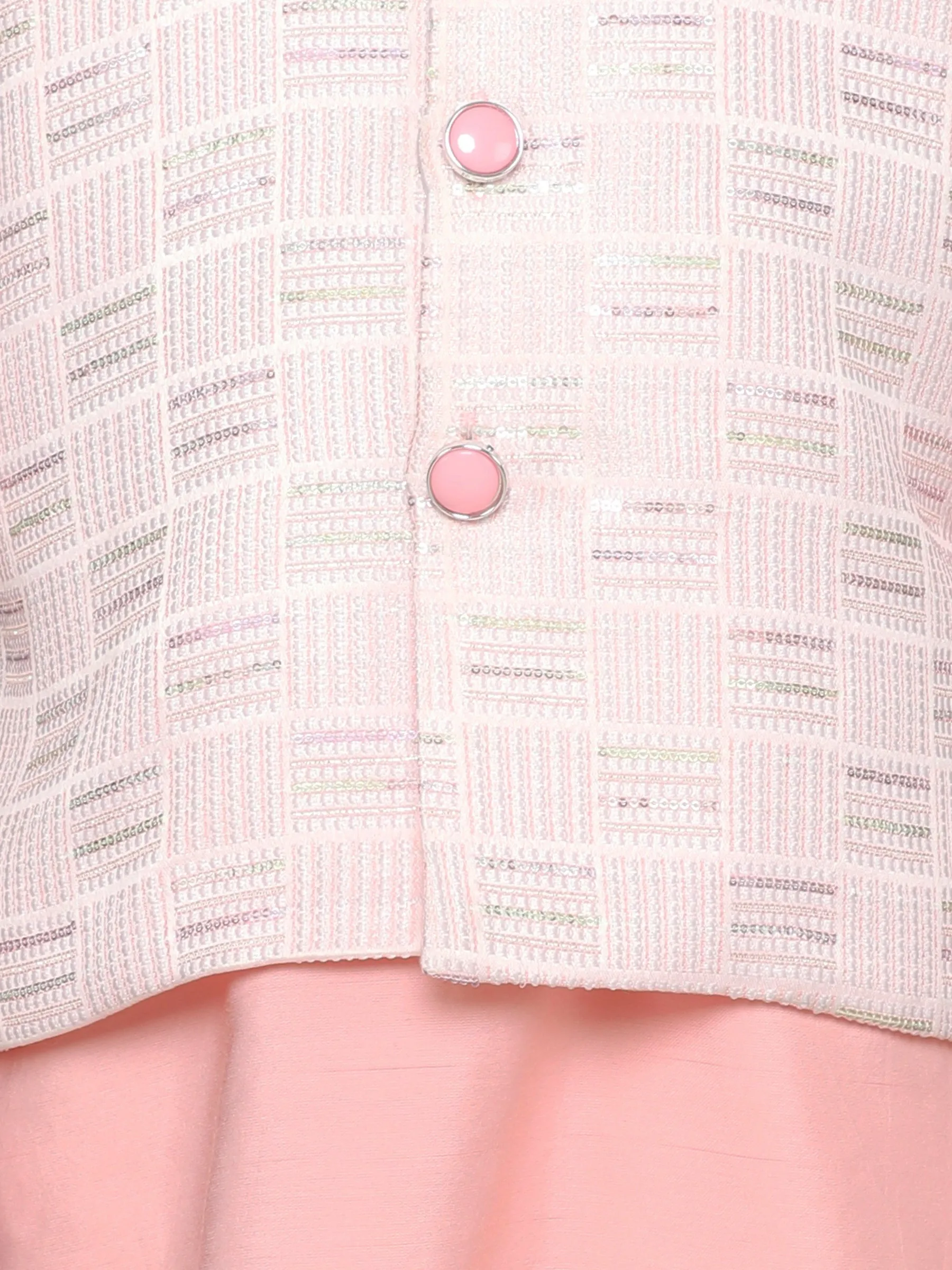Ministitch Kurta set with Woven embriodered button up jacket-Peach