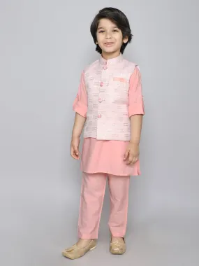 Ministitch Kurta set with Woven embriodered button up jacket-Peach