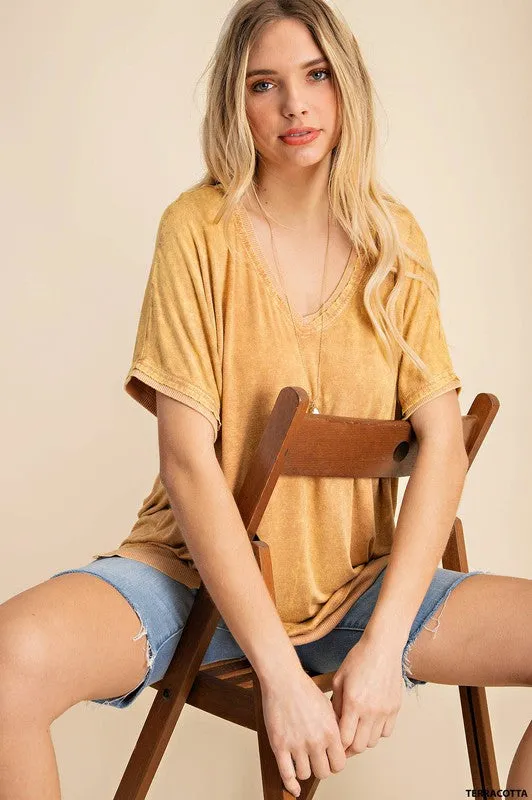 Mixed Washed Top - terracotta