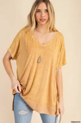 Mixed Washed Top - terracotta