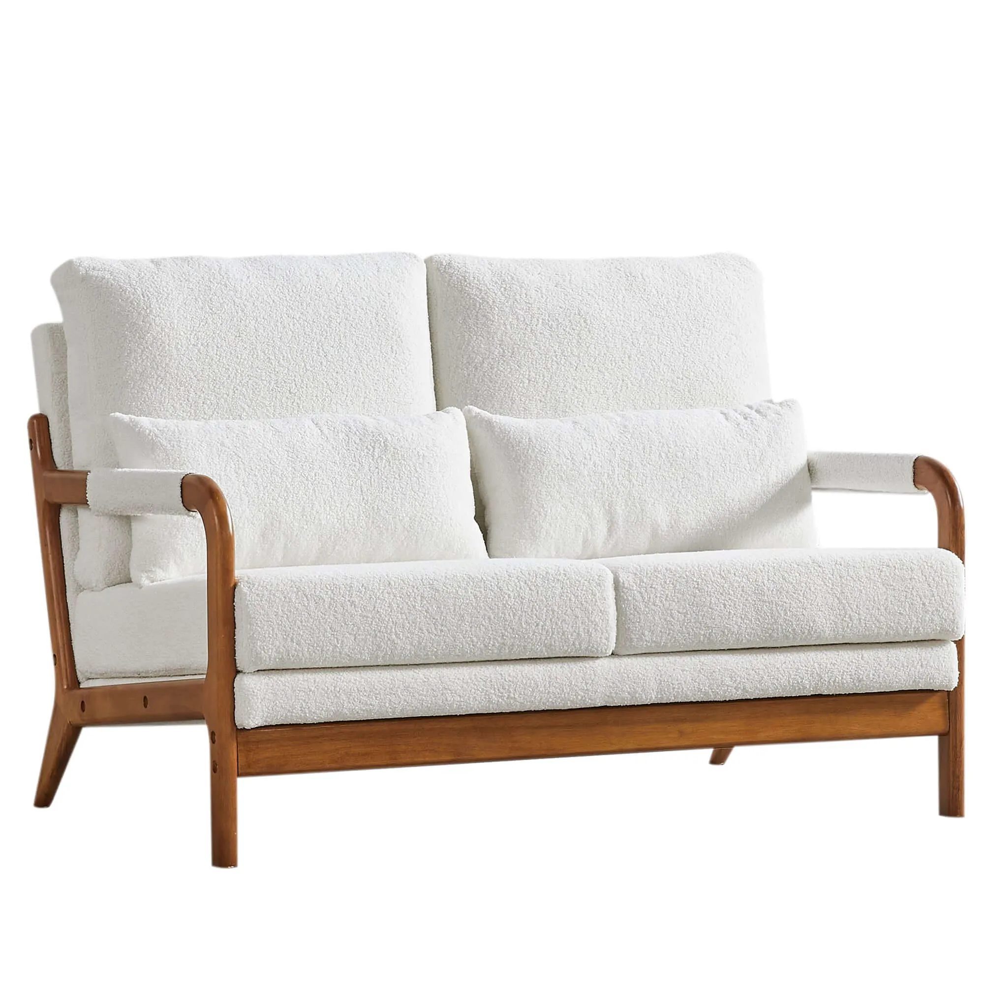 Modern 49" White Teddy Fabric Loveseat – Cozy Sofa for Home