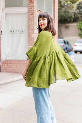 Mushroom Top in Acid Green Linen Wool (RTS)