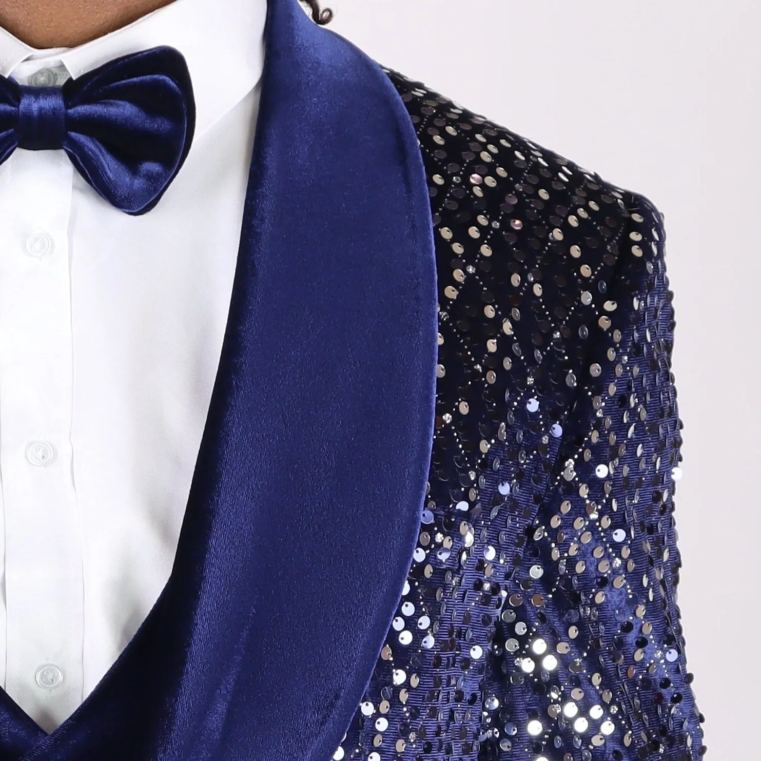 Navy Blue Avanti Milano Silver Sequence Velvet Three Piece Tuxedo