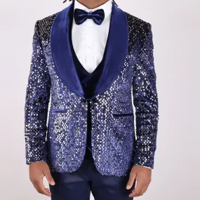Navy Blue Avanti Milano Silver Sequence Velvet Three Piece Tuxedo