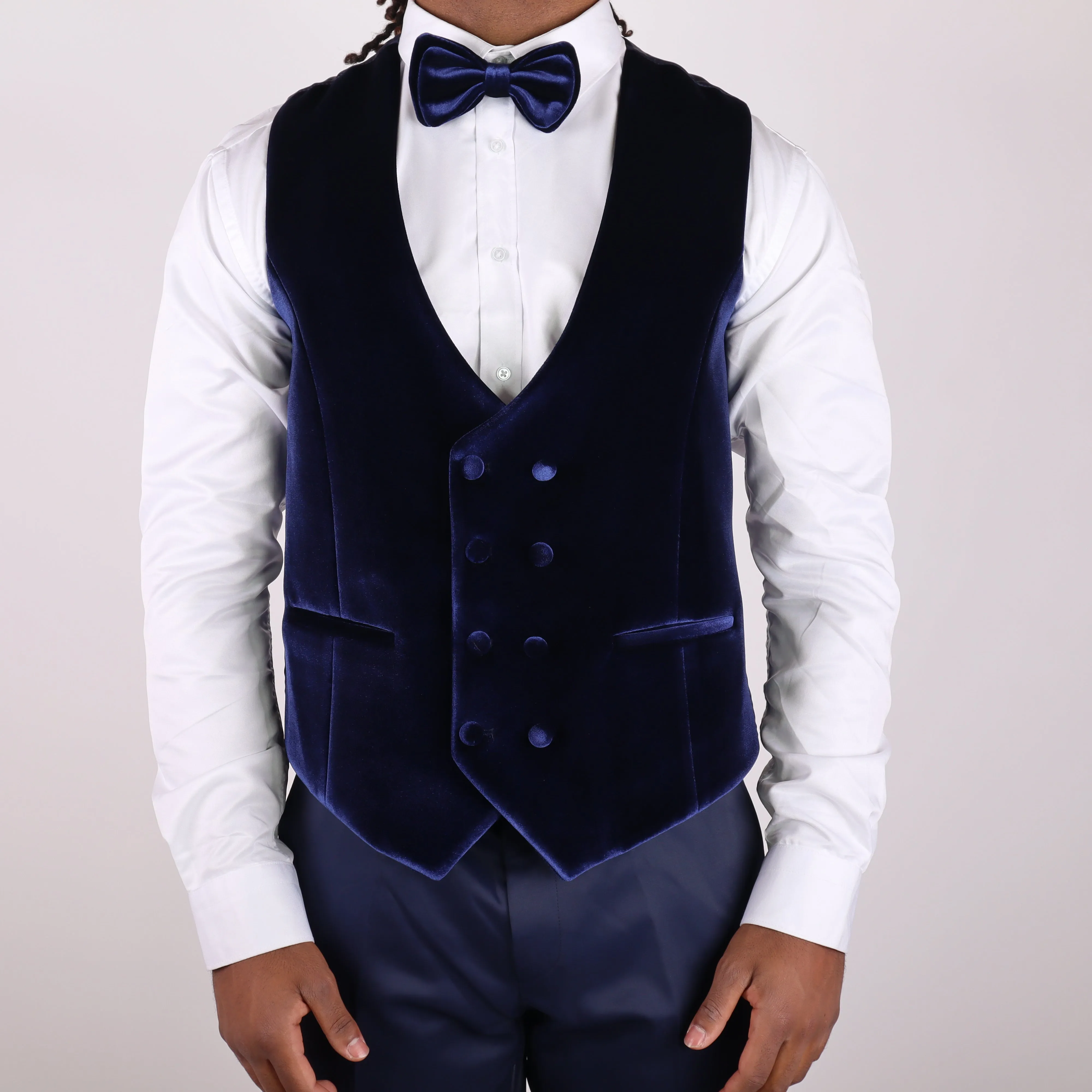 Navy Blue Avanti Milano Silver Sequence Velvet Three Piece Tuxedo
