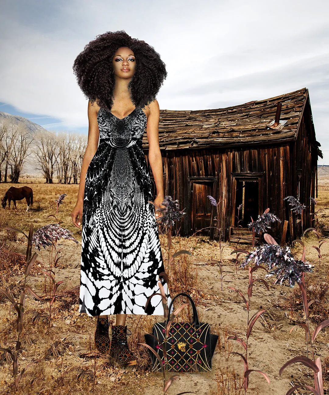 Not Ya Mamas Tie Dye- French Gothic V Neck Slip Dress in Back to Black | Le Leanian™
