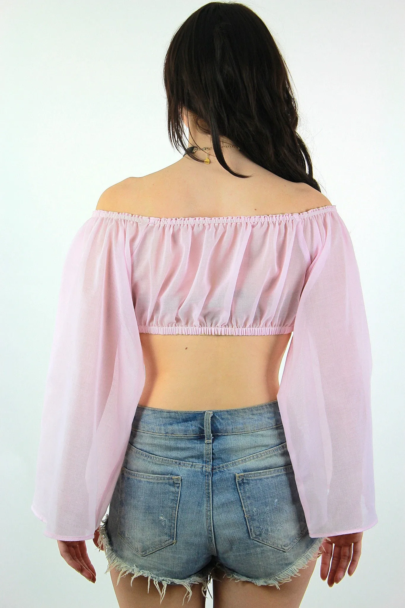 Off the Shoulder Floating Angel sleeve crop top