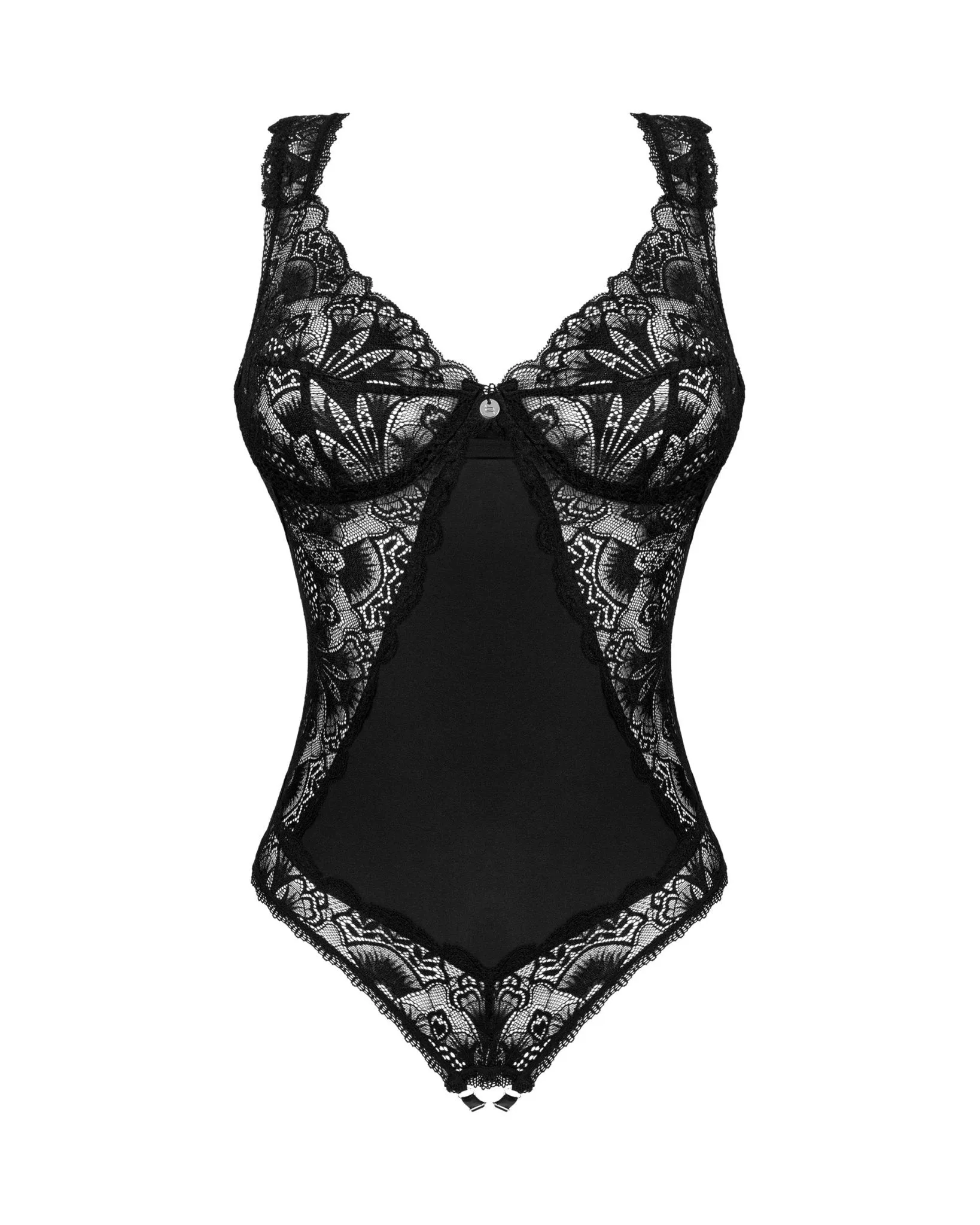 Open Crotch Underwire Black Lace Bodysuit