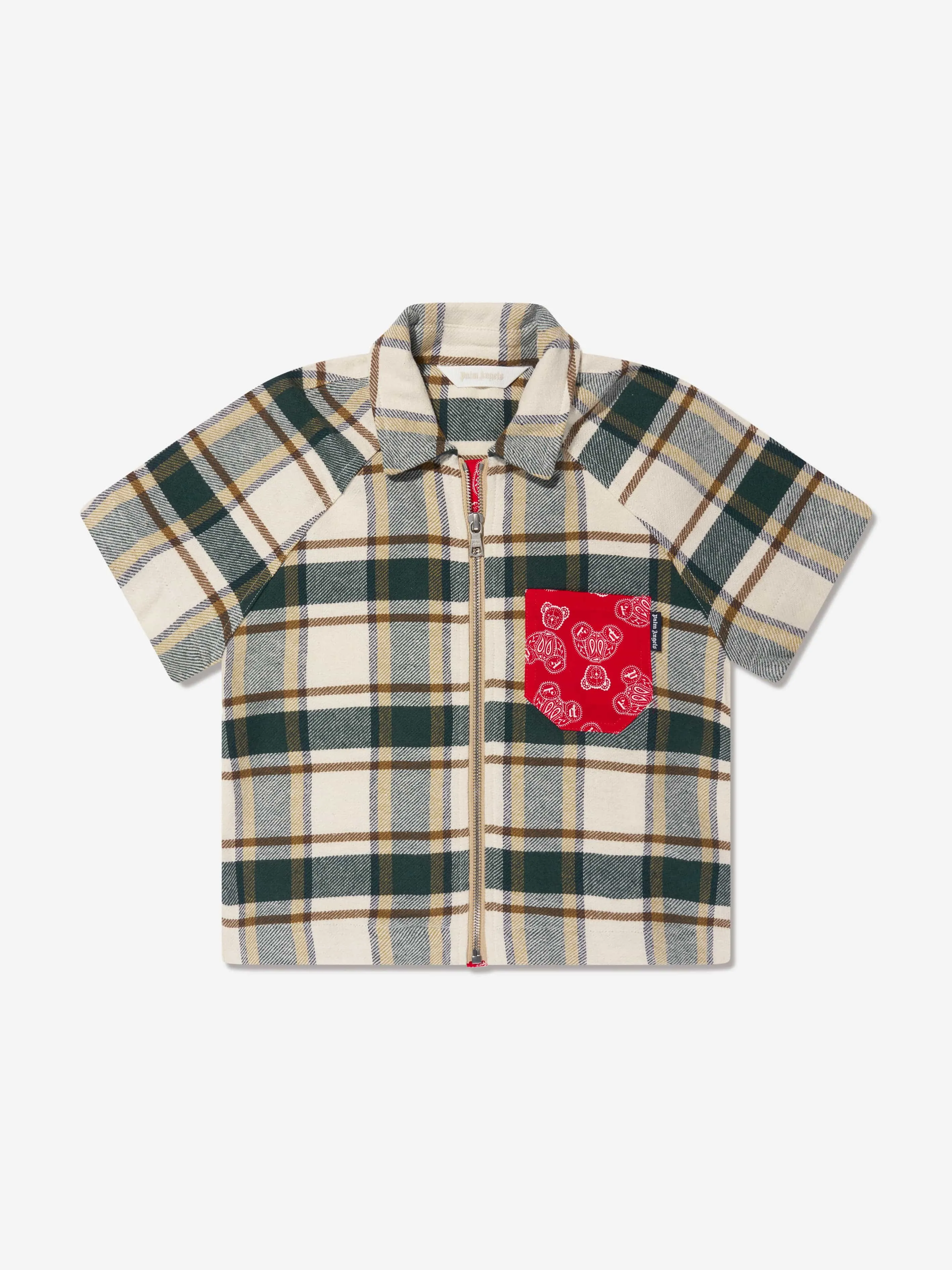 Palm Angels Boys Check Bears Paisley Shirt in Green