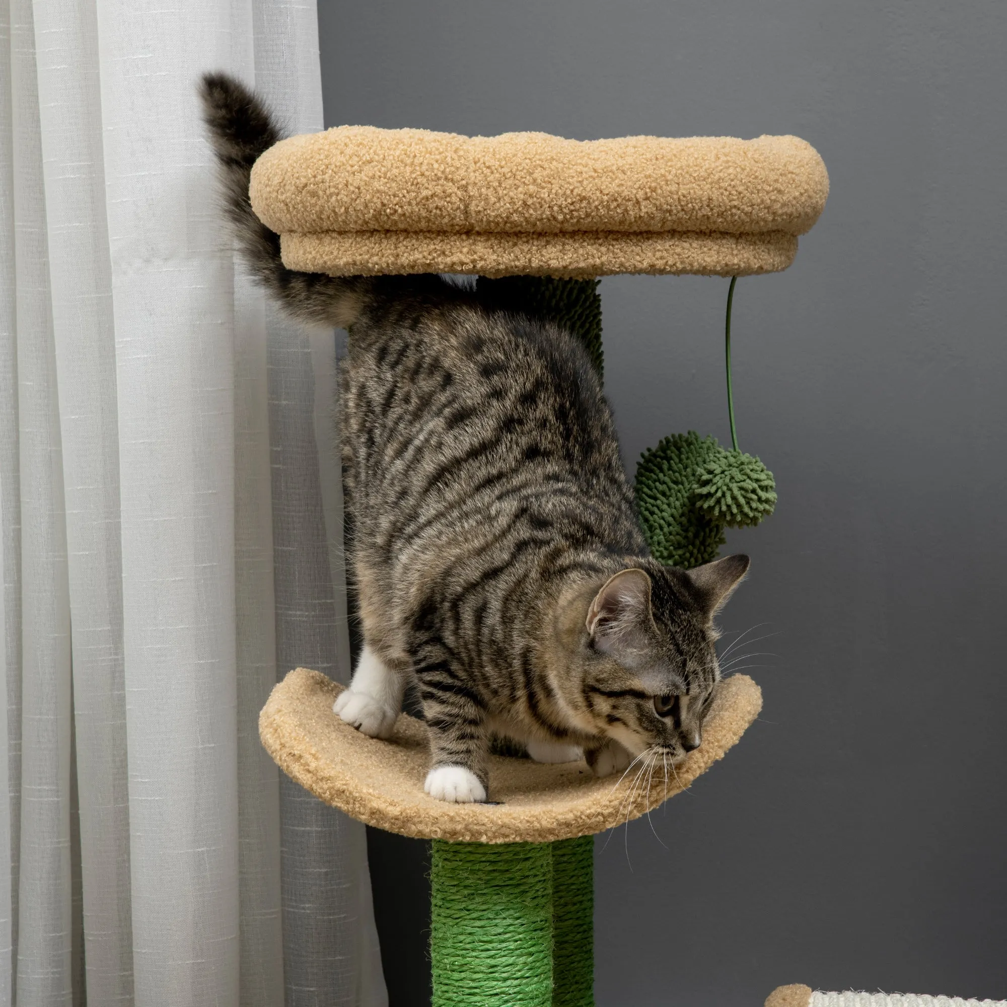 PawHut 72cm Cat Activity Centre w/ Bed, Toy Ball, Sisal Post, Curved Pad