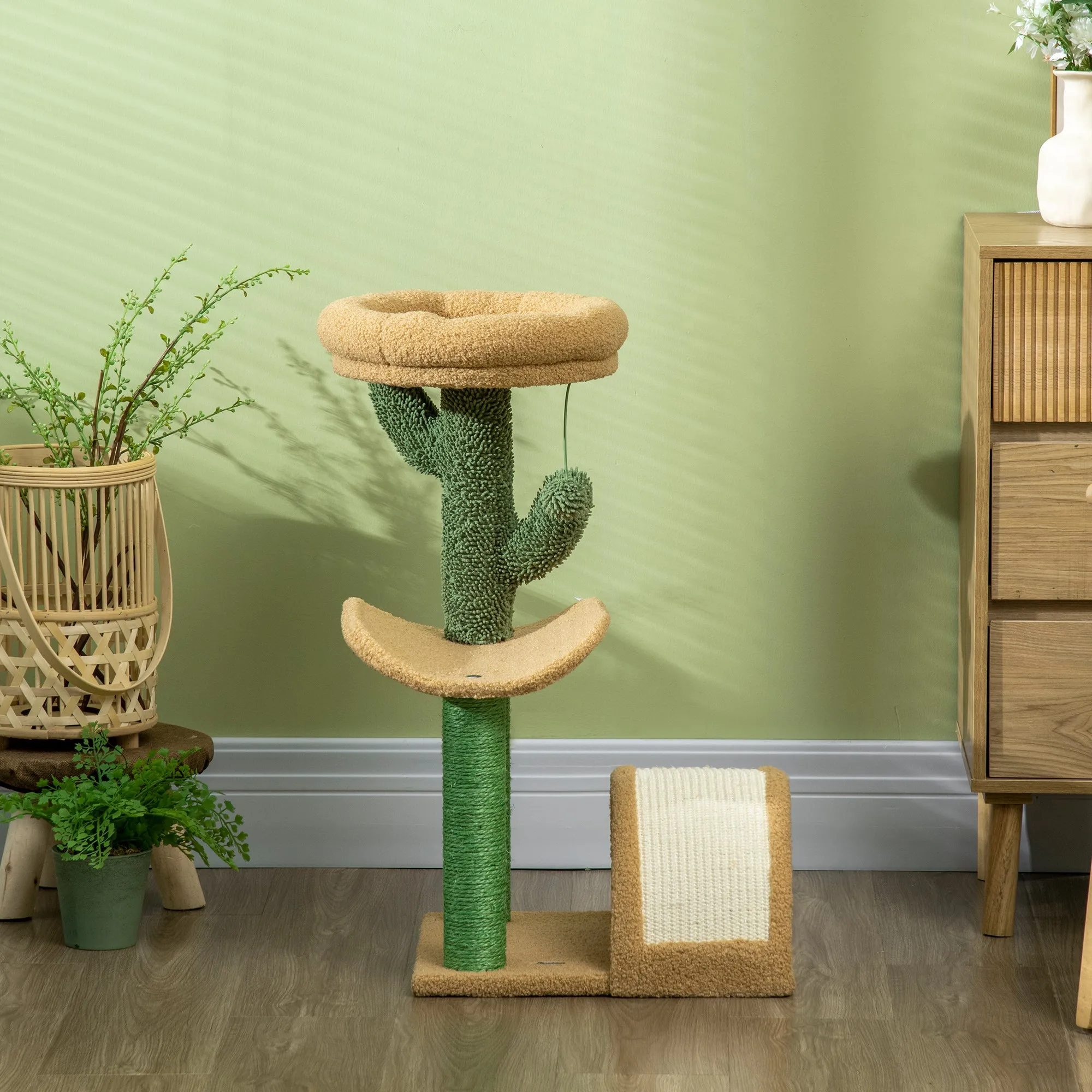 PawHut 72cm Cat Activity Centre w/ Bed, Toy Ball, Sisal Post, Curved Pad