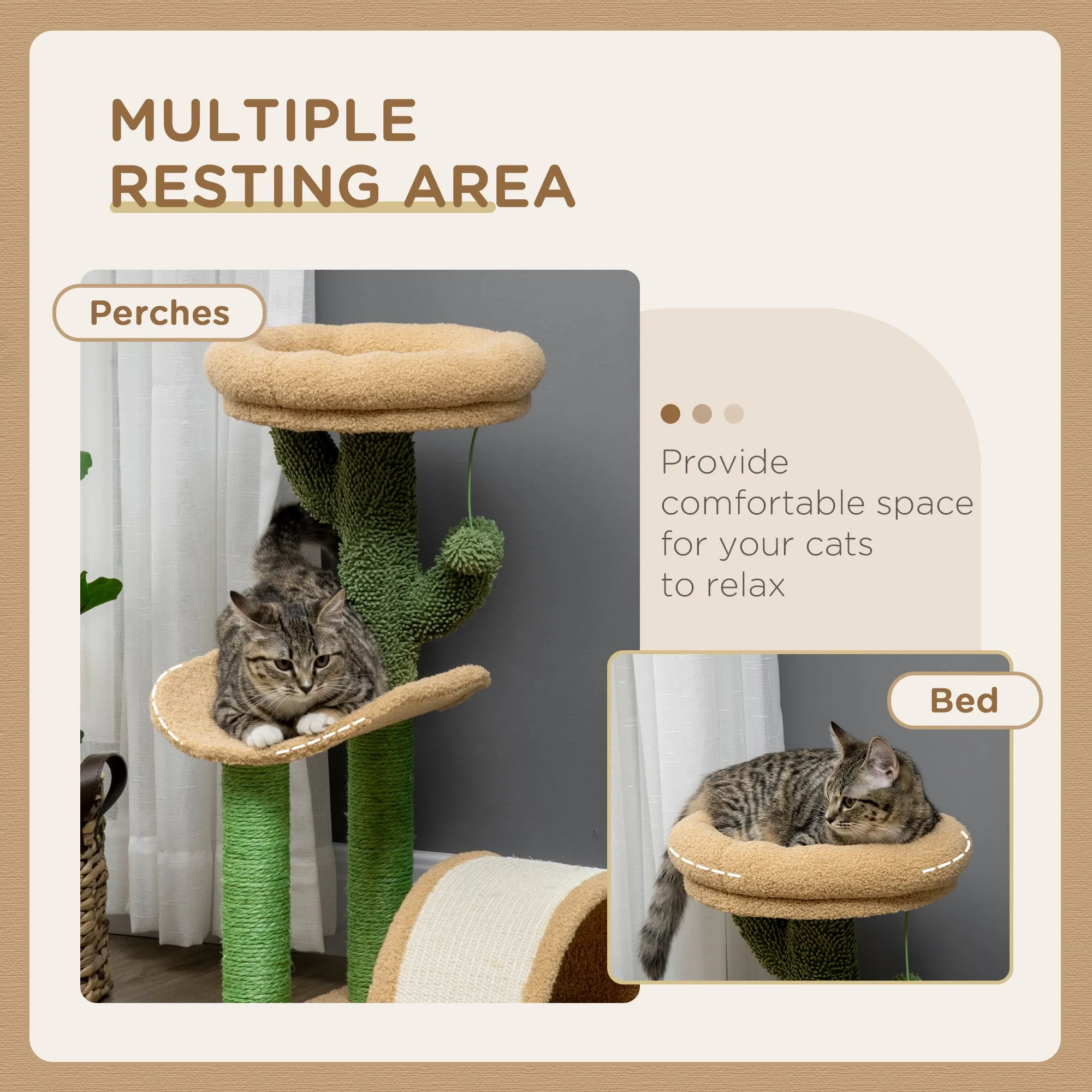 PawHut 72cm Cat Activity Centre w/ Bed, Toy Ball, Sisal Post, Curved Pad