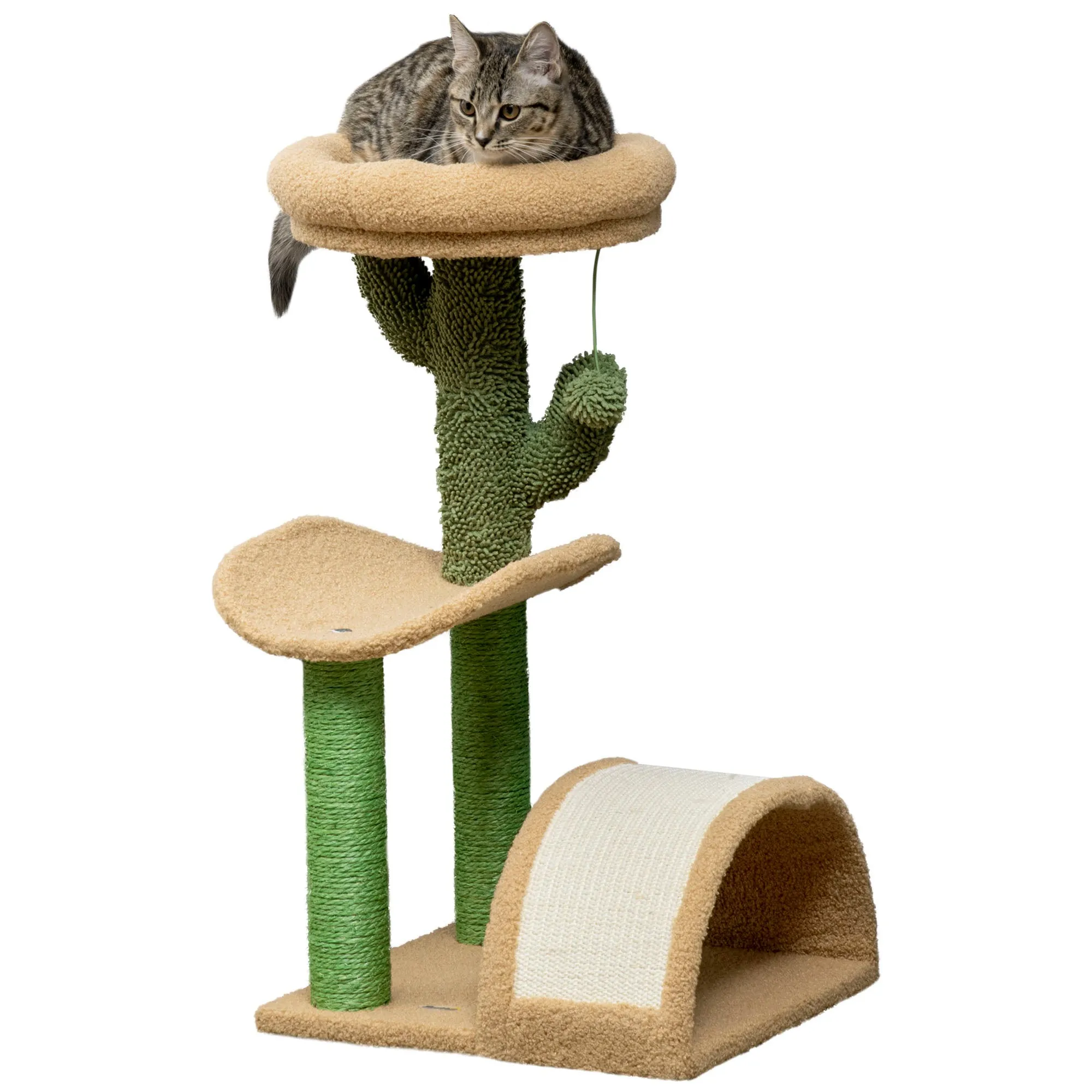 PawHut 72cm Cat Activity Centre w/ Bed, Toy Ball, Sisal Post, Curved Pad