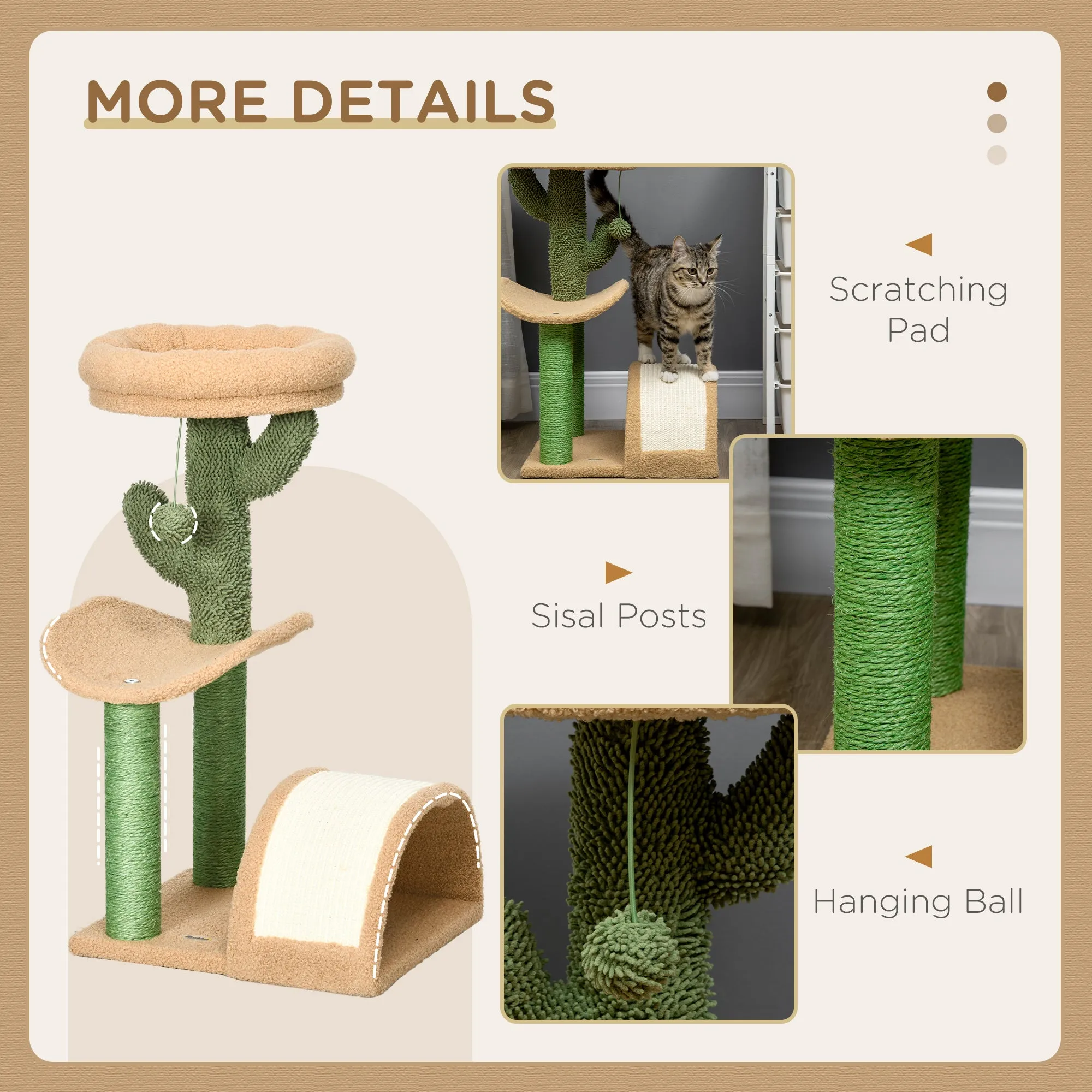PawHut 72cm Cat Activity Centre w/ Bed, Toy Ball, Sisal Post, Curved Pad
