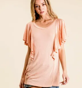 Peachy Keen Ruffle Sleeve Knit Top