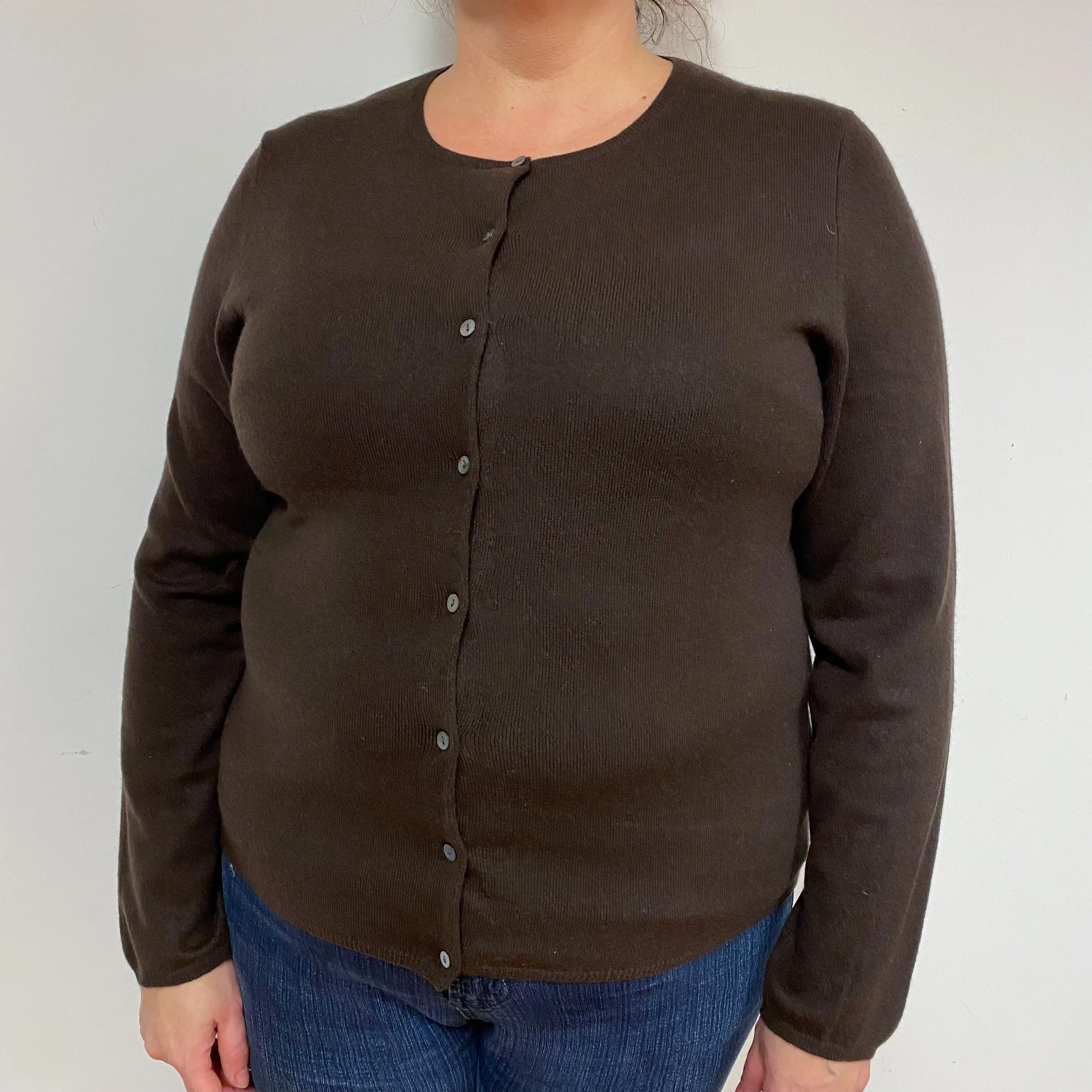 Peppercorn Brown Cashmere Crew Neck Cardigan Extra Large