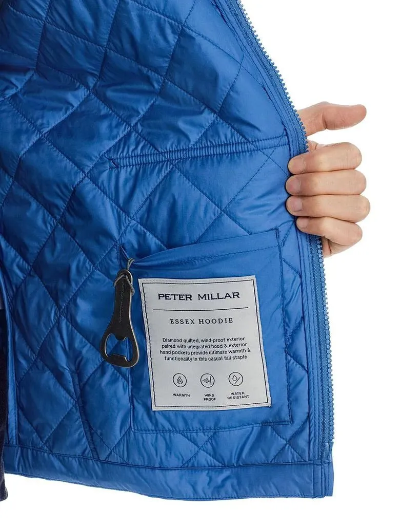 Peter Millar Mens Quilted Hooded Coat Small Blue Solid