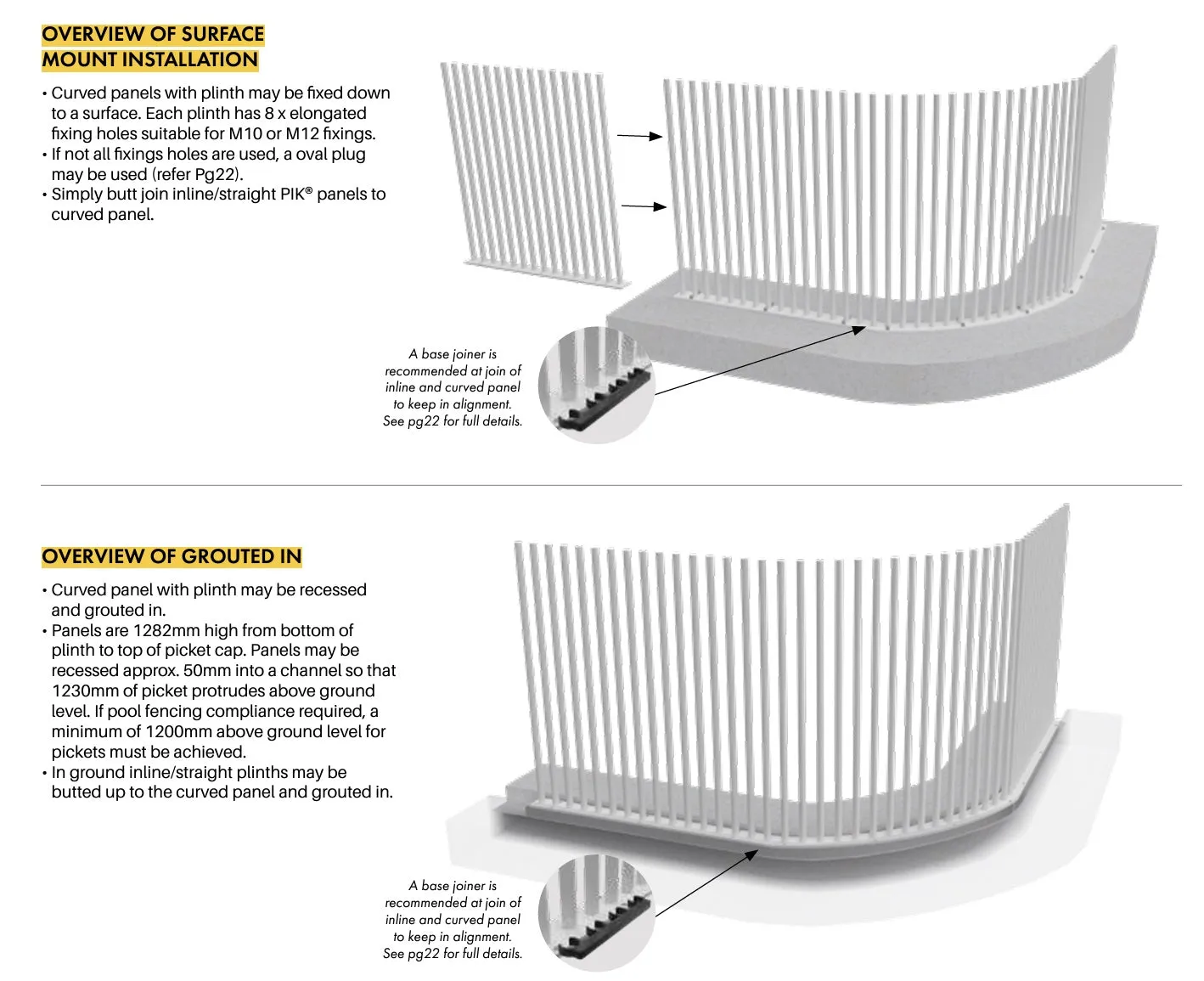 PIK CURVE Panel - 1000Wx1280H - White  Blade Picket, Curved Pool Fence Panel