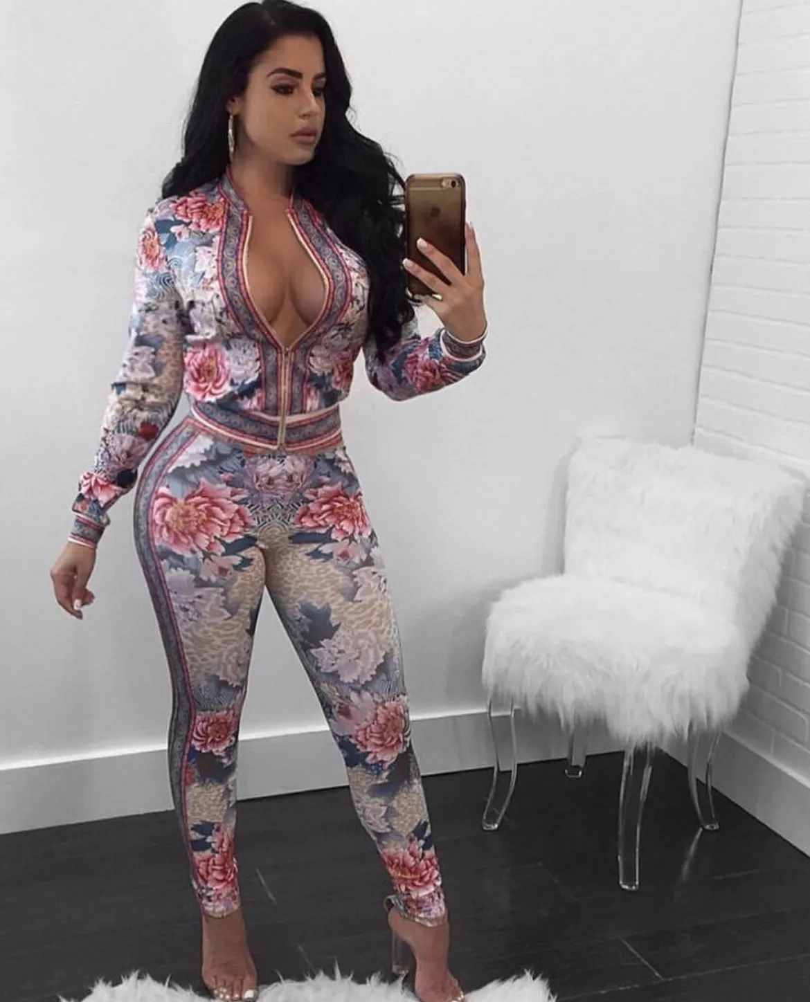 Pink Floral Track Suit