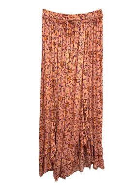 Pink Floral Vine Double Slit Maxi Skirt