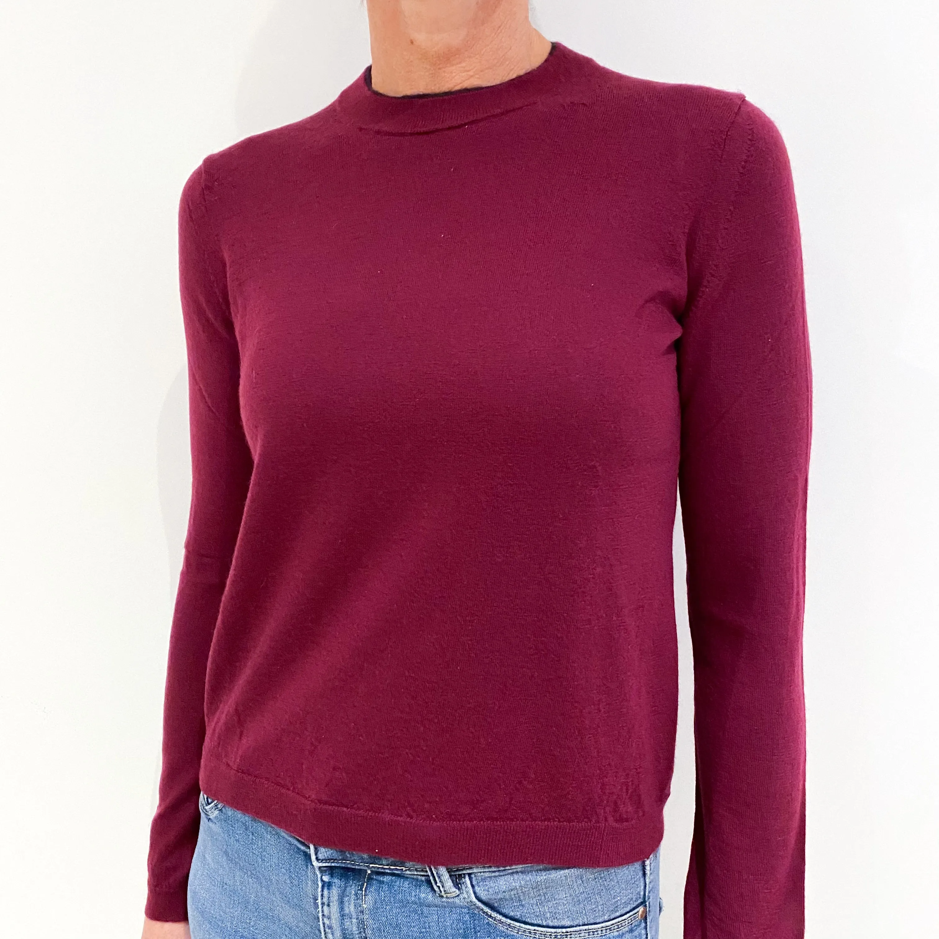 Plum Purple Fine Knit Cashmere Crew Neck Jumper Small
