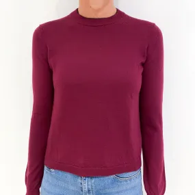Plum Purple Fine Knit Cashmere Crew Neck Jumper Small
